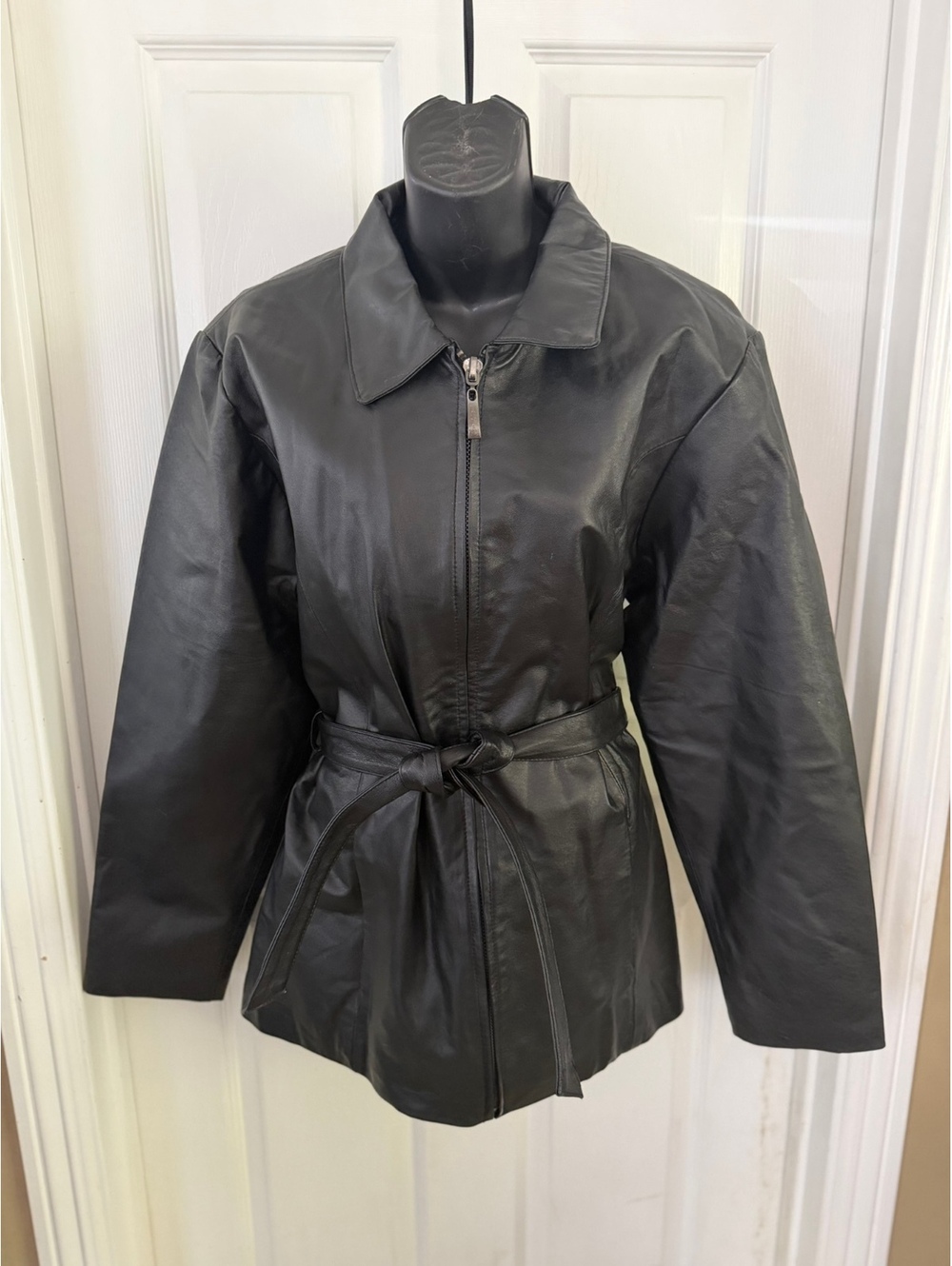USA Leather Black Leather Belted Jacket Women's Size L